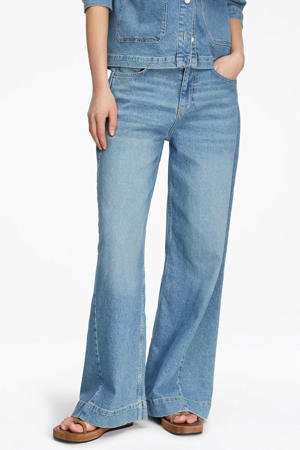 high waist wide leg jeans medium blue denim