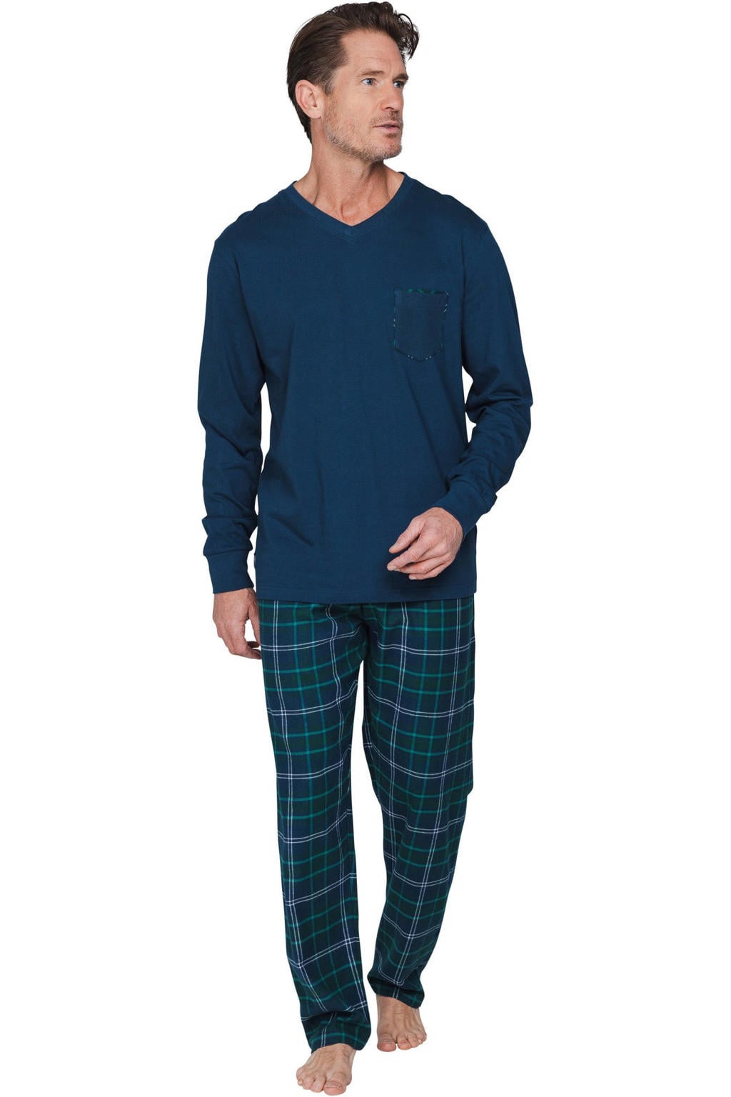Pastunette for men pyjama set - donkerblauw/groen/wit