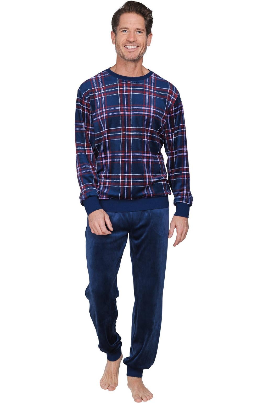 Pastunette for men fluwelen pyjama set - donkerblauw/rood/wit