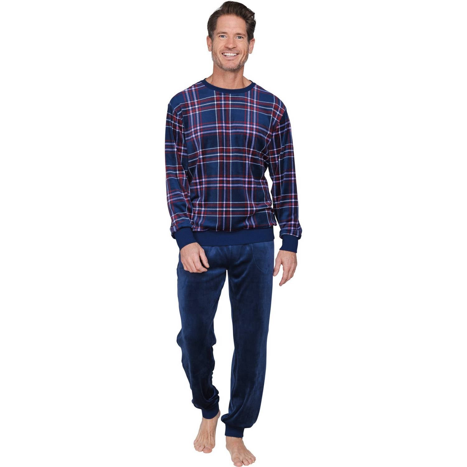 Pastunette for men fluwelen pyjama set donkerblauw rood wit