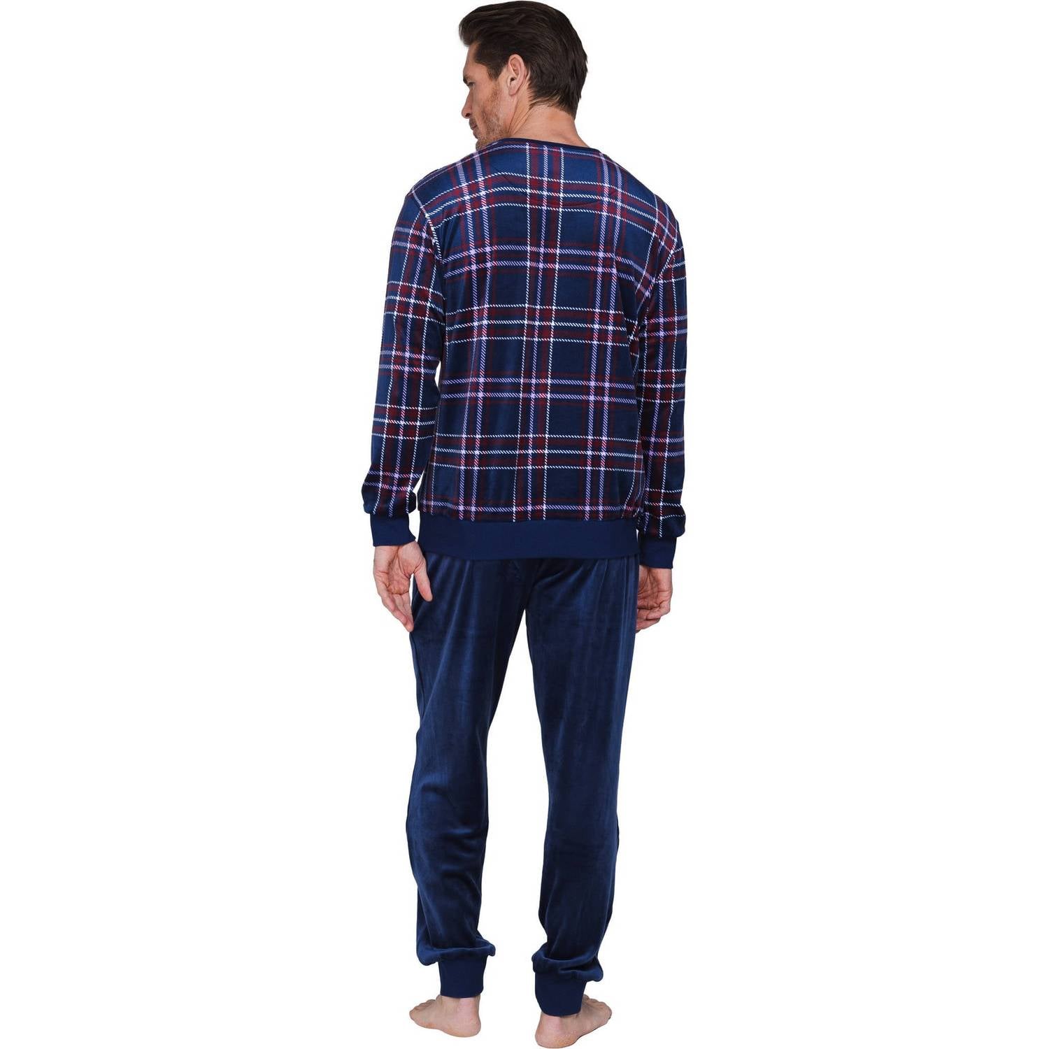 Pastunette for men fluwelen pyjama set donkerblauw rood wit