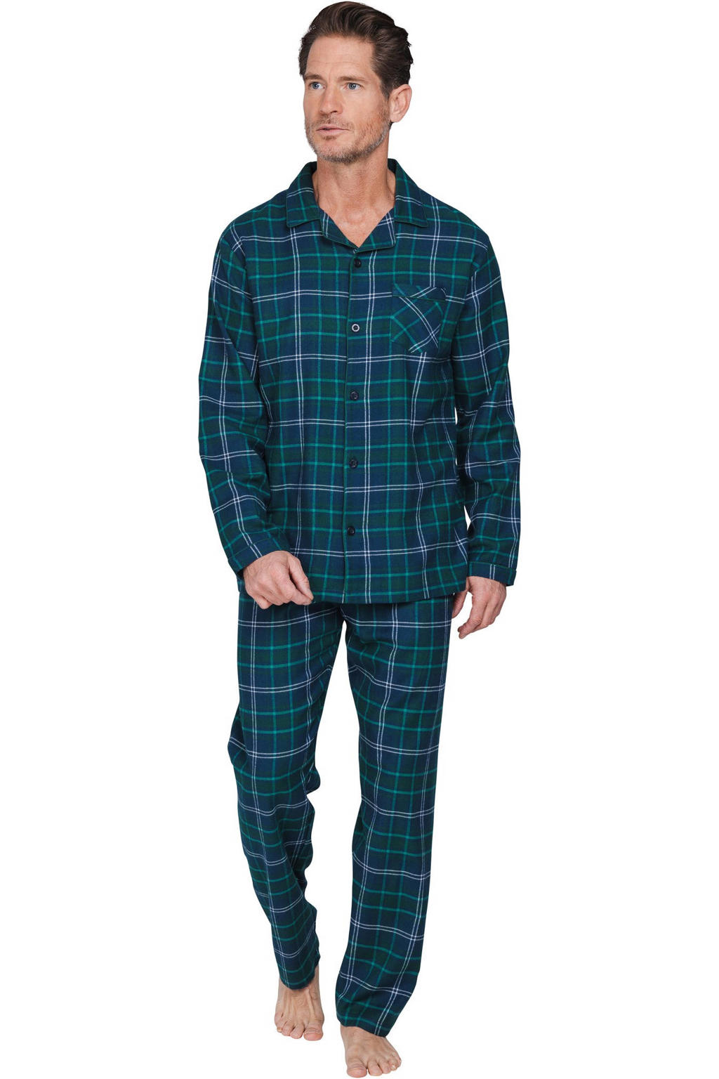 Pastunette for men flanel pyjama - donkerblauw/groen/wit