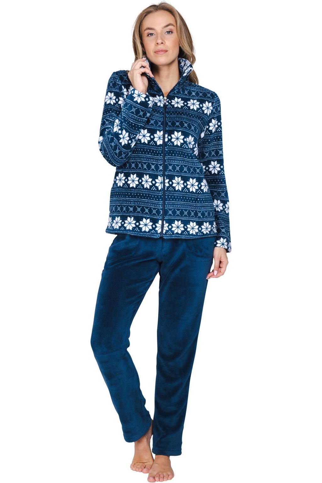 Rebelle fleece huispak - donkerblauw/wit