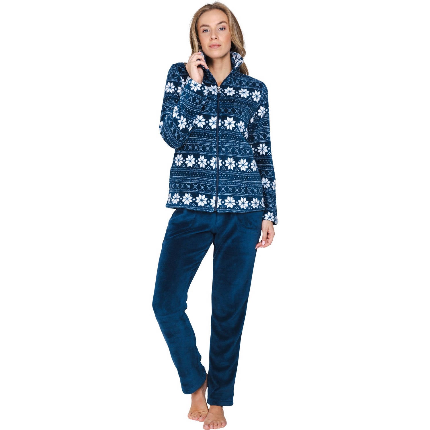 Rebelle fleece huispak donkerblauw wit