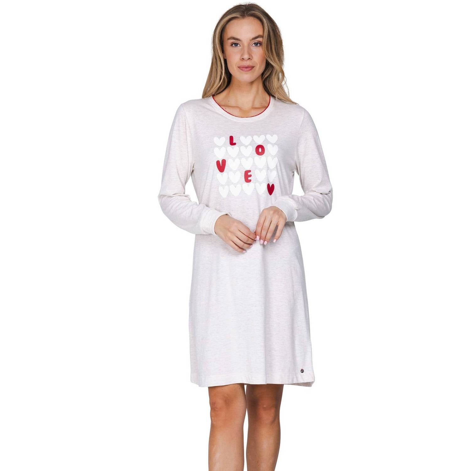 Rebelle nachthemd lichtbeige wit rood