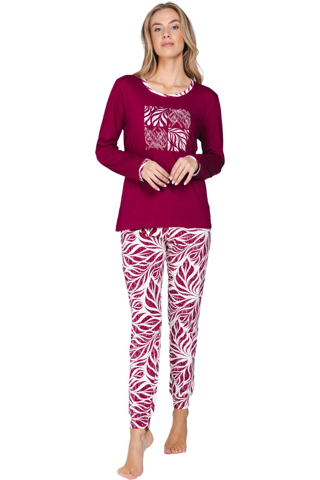 Pastunette pyjama set - donkerrood/wit