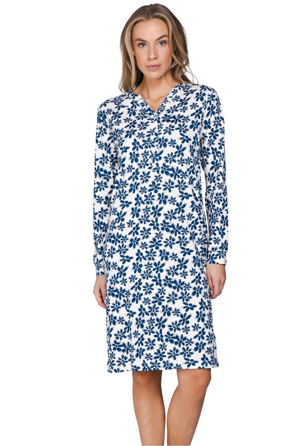 Pastunette nachthemd - wit/donkerblauw