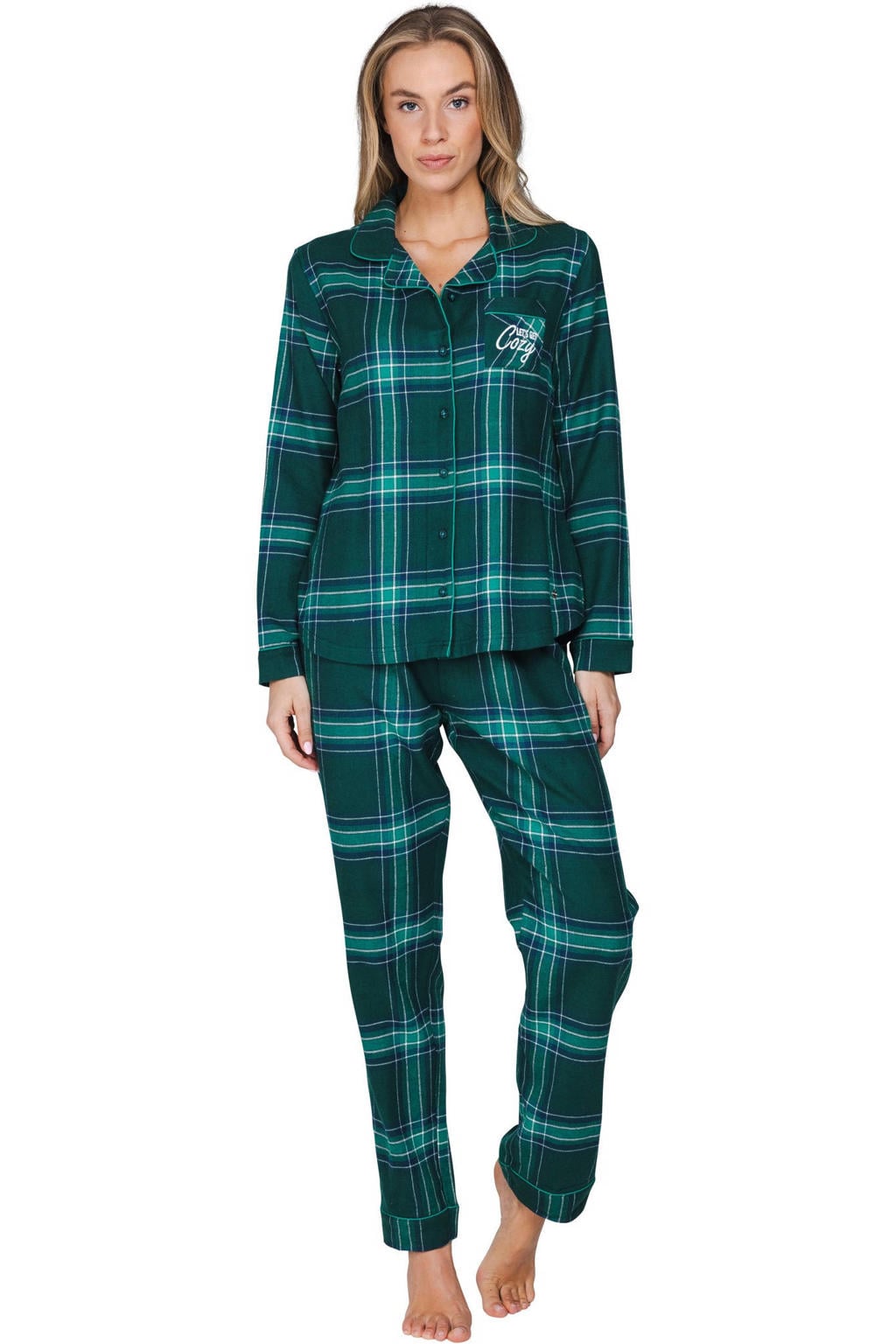 Rebelle flanel pyjama set - donkergroen/lichtgroen/wit