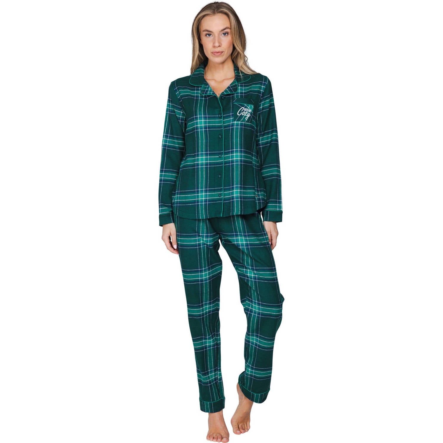 Rebelle flanel pyjama set donkergroen lichtgroen wit