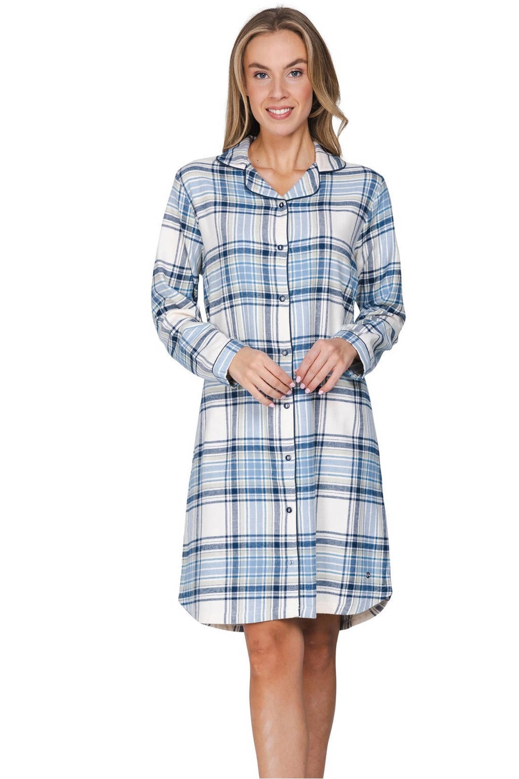 Pastunette flanel nachthemd - lichtblauw/wit