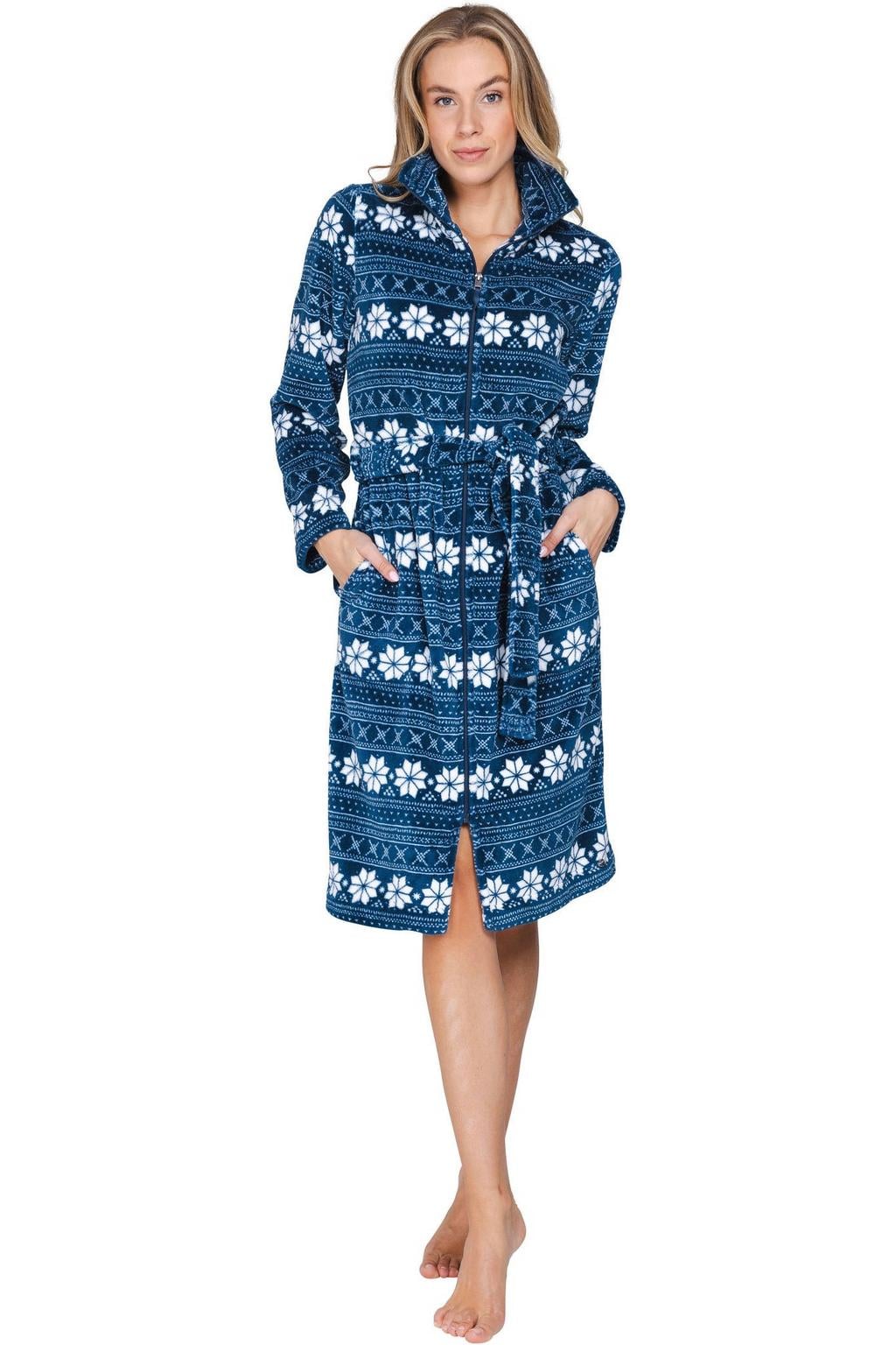 Rebelle fleece badjas met print - donkerblauw/wit