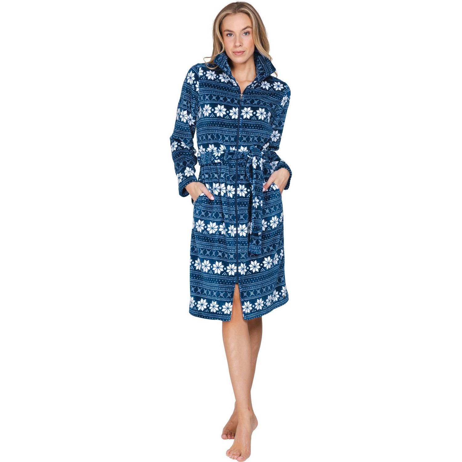 Rebelle fleece badjas met print donkerblauw wit