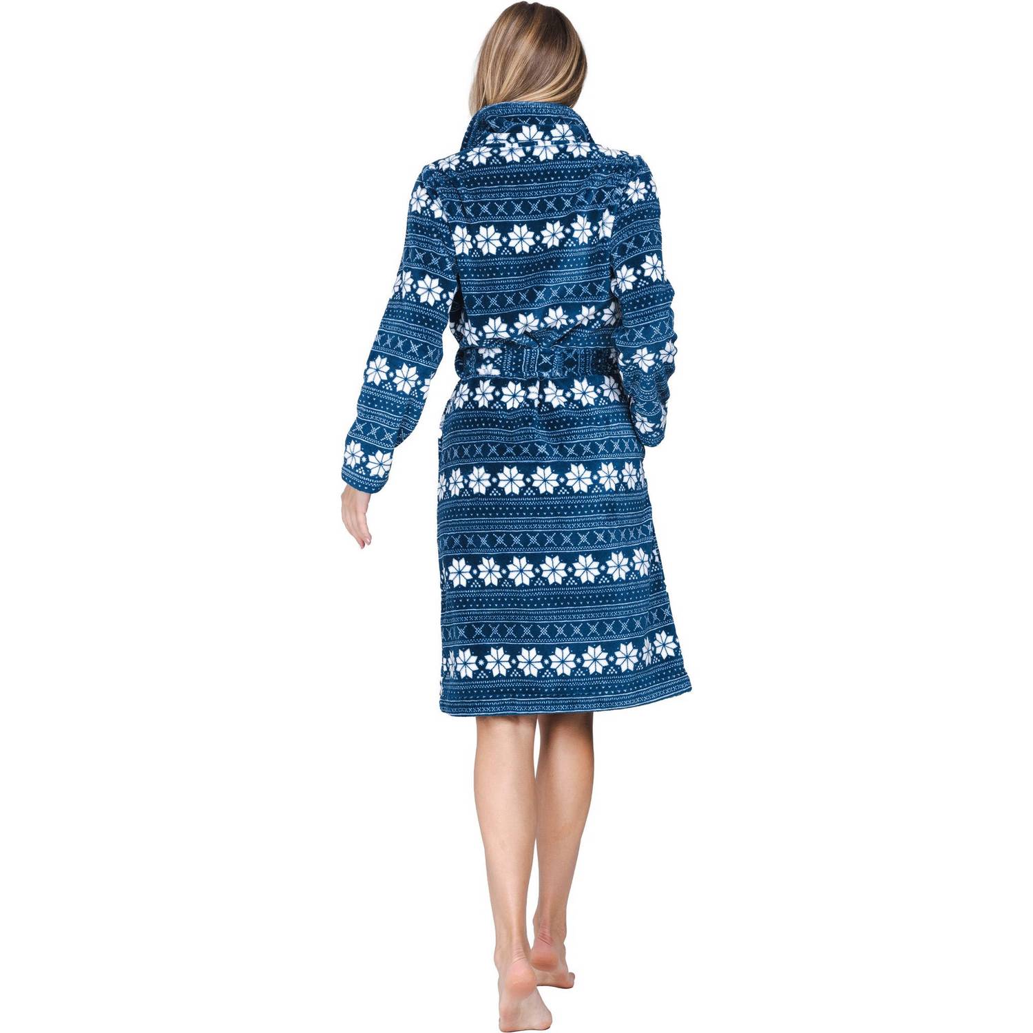 Rebelle fleece badjas met print donkerblauw wit