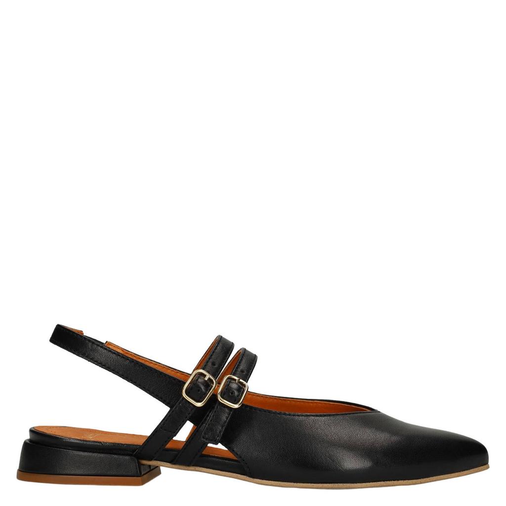 Zwarte dames Manfield leren slingback loafers met gesp