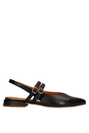 leren slingback loafers zwart