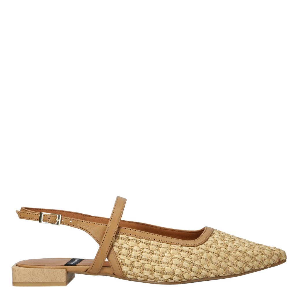 Beige dames Angel Alarcon slingback loafers van leer en textiel met gesp