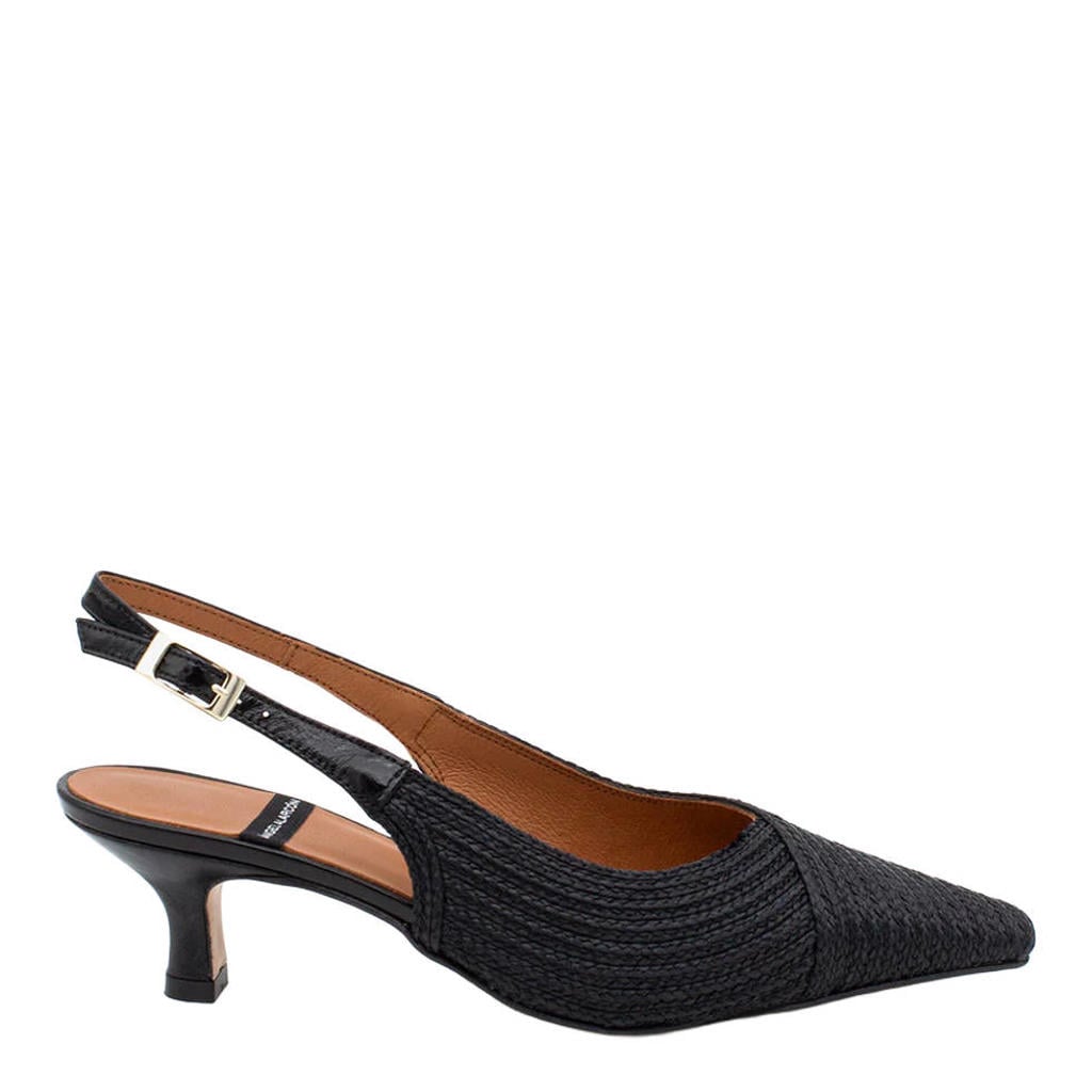 Zwarte dames Angel Alarcon Cordela rieten pumps met gevlochten van raffia en leer