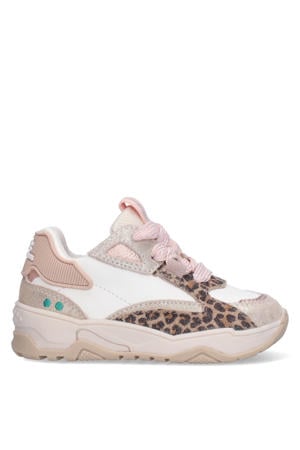 leren sneakers wit/goud/roze