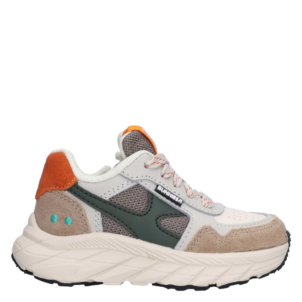 Taupe jongens BunniesJR leren sneakers met rits- en vetersluiting