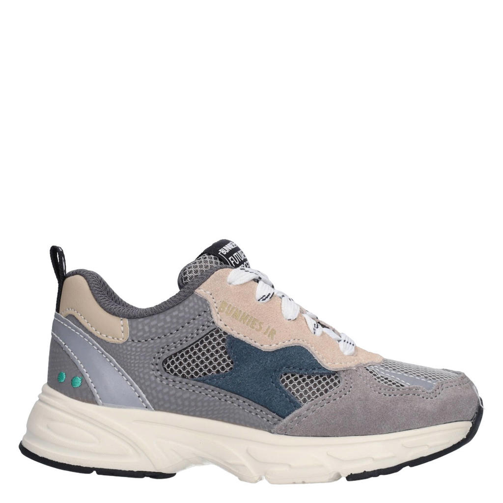Grijze jongens BunniesJR chunky sneakers van leer en imitatieleer met veters