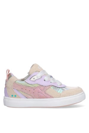 leren sneakers beige/lila