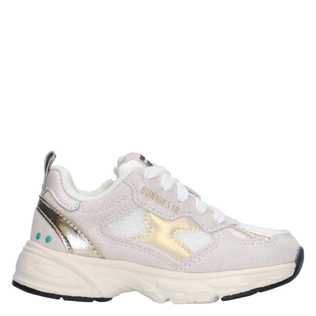 Beige en champagne meisjes BunniesJR chunky sneakers van leer en imitatieleer met rits- en vetersluiting