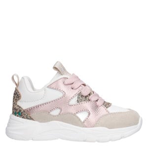leren chunky sneakers beige/roze
