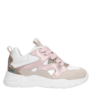 leren chunky sneakers beige/roze