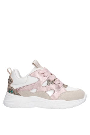 leren chunky sneakers beige/roze