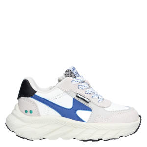 chunky leren sneakers beige/blauw