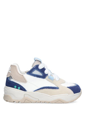 leren sneakers wit/donkerblauw/beige