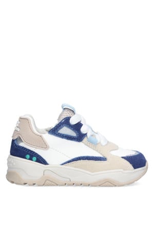 leren sneakers wit/donkerblauw/beige