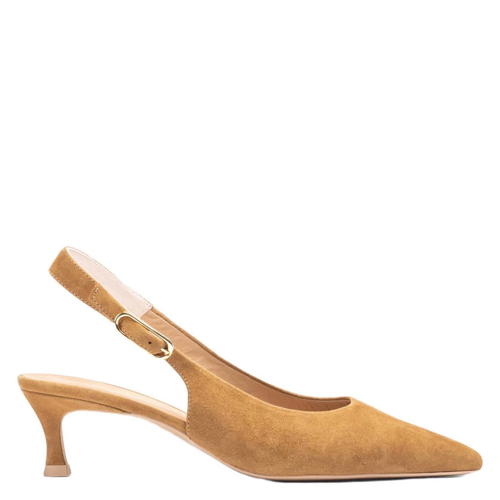 Cognackleurige dames Unisa Ibon 26 suède slingback pumps met gesp