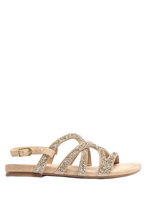 Comic_Ks suède sandalen met strass beige