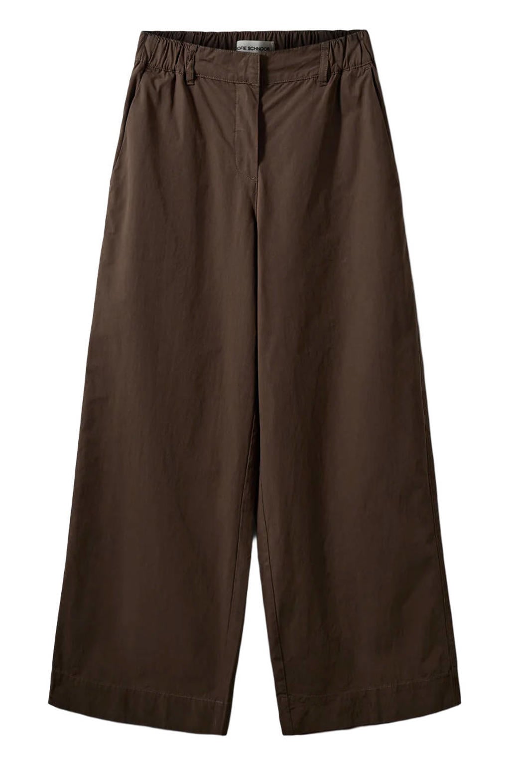 Bruine dames Sofie Schnoor wide leg regular waist broek van katoen met rits- en haaksluiting en effen