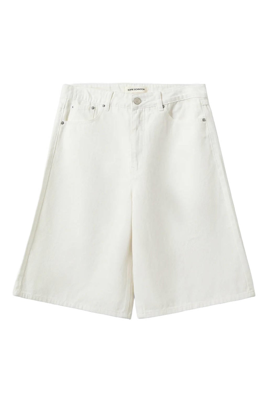 Ecru dames Sofie Schnoor wide leg regular waist jort van denim met rits- en knoopsluiting en effen