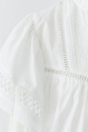 thumbnail: Ecru dames OUI top crochet met effen, korte mouwen en strikkraag