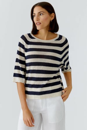 gestreepte top met linnen donkerblauw