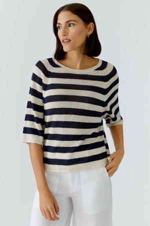 gestreepte top met linnen donkerblauw