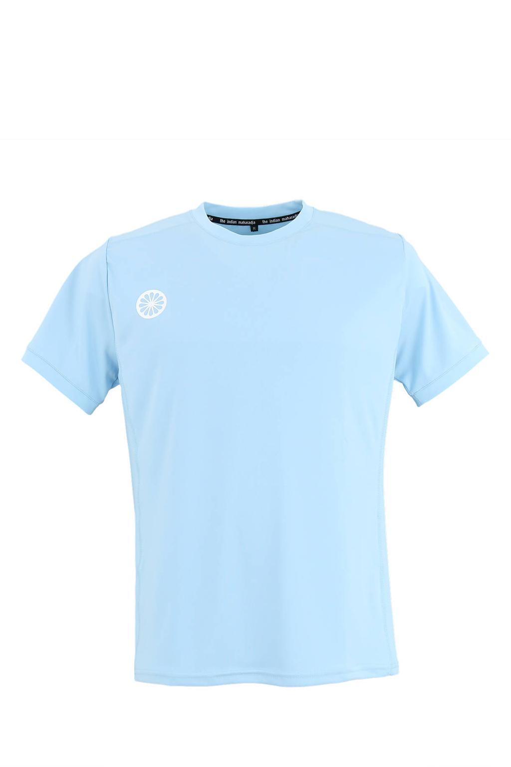 Lichtblauwe jongens en meisjes The Indian Maharadja sportshirt Kadiri van polyester met korte mouwen en ronde hals