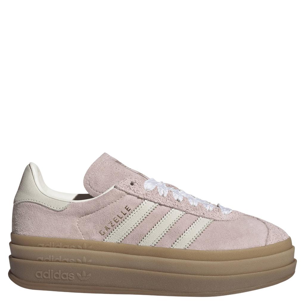 Roze en witte dames adidas Originals Gazelle Bold sneakers van suèdeleer met veters