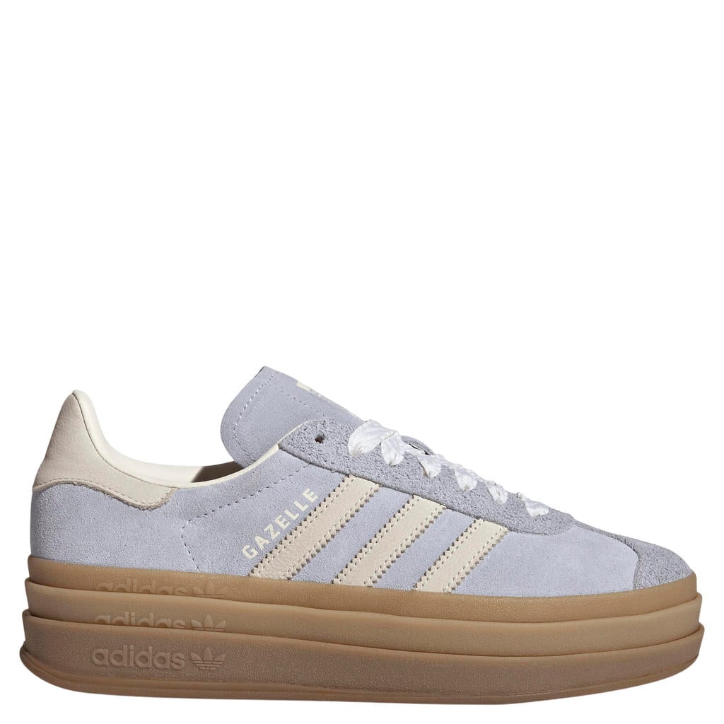 Lichtblauw en ecru dames adidas Originals Gazelle Bold sneakers van suèdeleer met veters