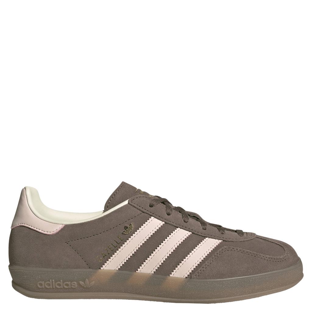 Bruin en lichtroze dames adidas Originals Gazelle Indoor sneakers van bovenwerk van leer en synthetisch materiaal met veters