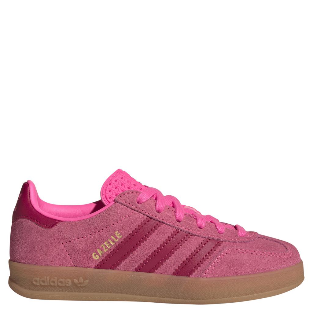Roze en rode jongens en meisjes adidas Originals Gazelle Indoor sneakers van bovenwerk van leer en synthetische materialen met veters