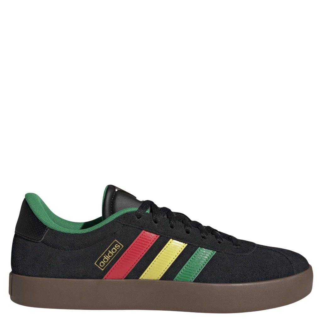 Zwart, geel, rood en groene heren adidas Sportswear VL Court 3.0 suede sneakers van bovenwerk van synthetisch leer met veters