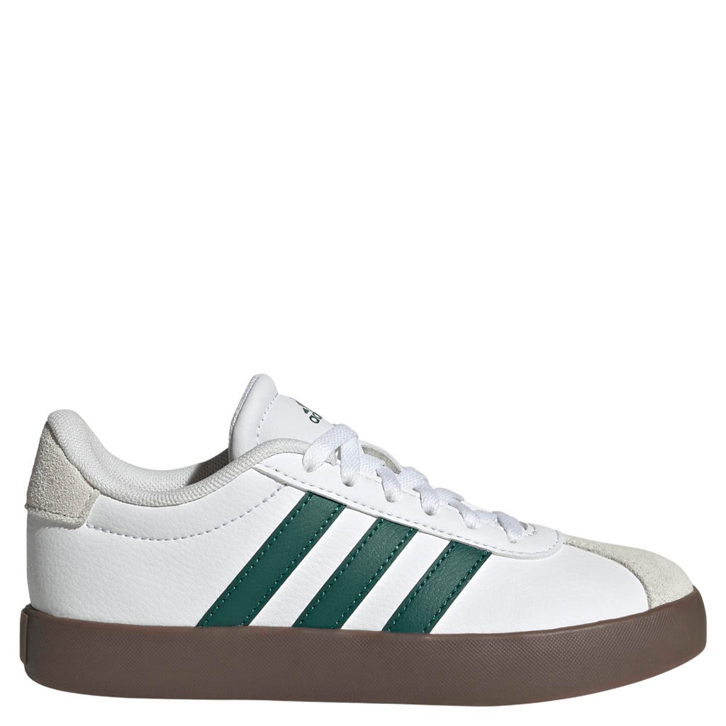 Wit en donkergroene jongens en meisjes adidas Sportswear VL Court 3.0 suede sneakers met veters