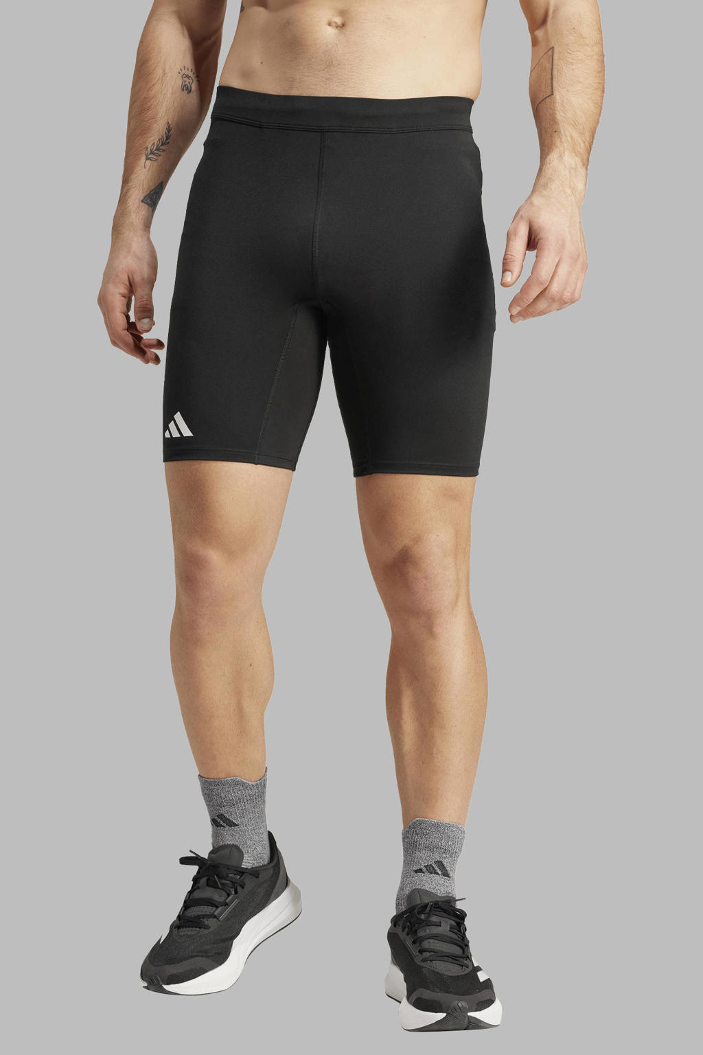 Zwarte heren adidas Performance Adizero sportshort van polyester met slim fit, regular waist en logo dessin