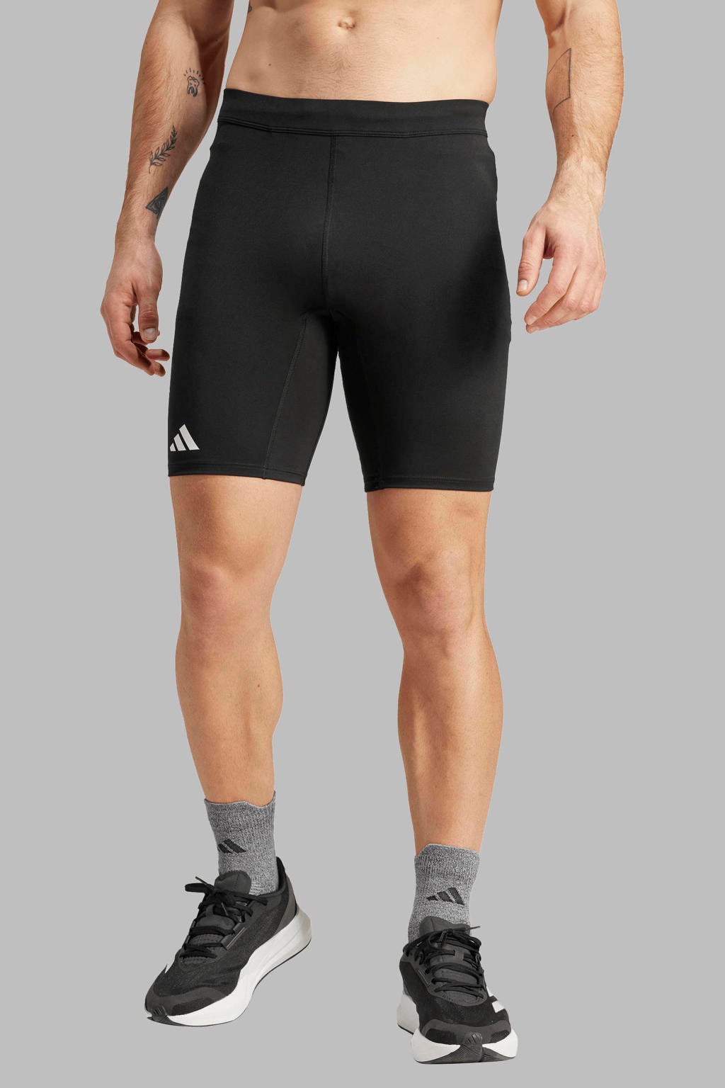 Zwarte heren adidas Performance Adizero sportshort van polyester met slim fit, regular waist en logo dessin
