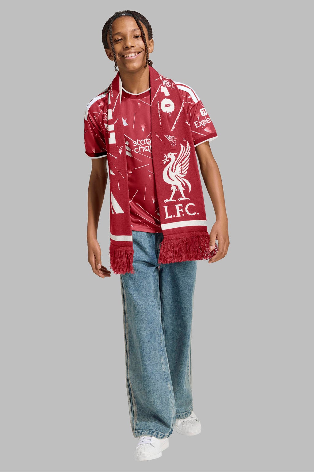 Rode jongens en meisjes adidas Performance Junior Liverpool FC voetbalshirt Thuis van polyester met korte mouwen en ronde hals