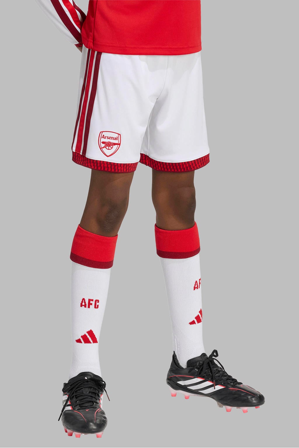 Rood en witte jongens en meisjes adidas Performance Junior Arsenal FC voetbalshort Thuis van polyester met regular fit en elastische tailleband met koord